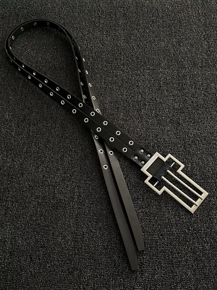 

Ретро-ремень с двойной отделкой и разделением на секции, оригинальный дизайн, высокое качество, металлическая пряжка, модный стиль дарк-панк