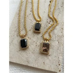 Brass With 18K Twist Chain AAA Zircon Necklace Women Jewelry Designer T Show Runway Gown Rare INS Japan Korean Trendy Top