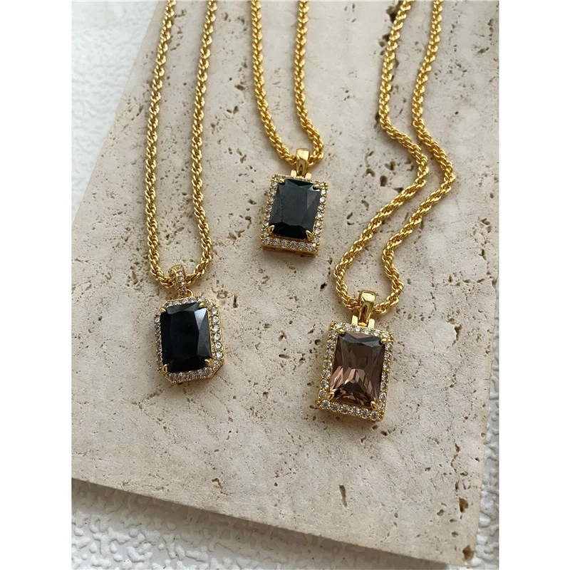 Brass With 18K Twist Chain AAA Zircon Necklace Women Jewelry Designer T Show Runway Gown Rare INS Japan Korean Trendy Top