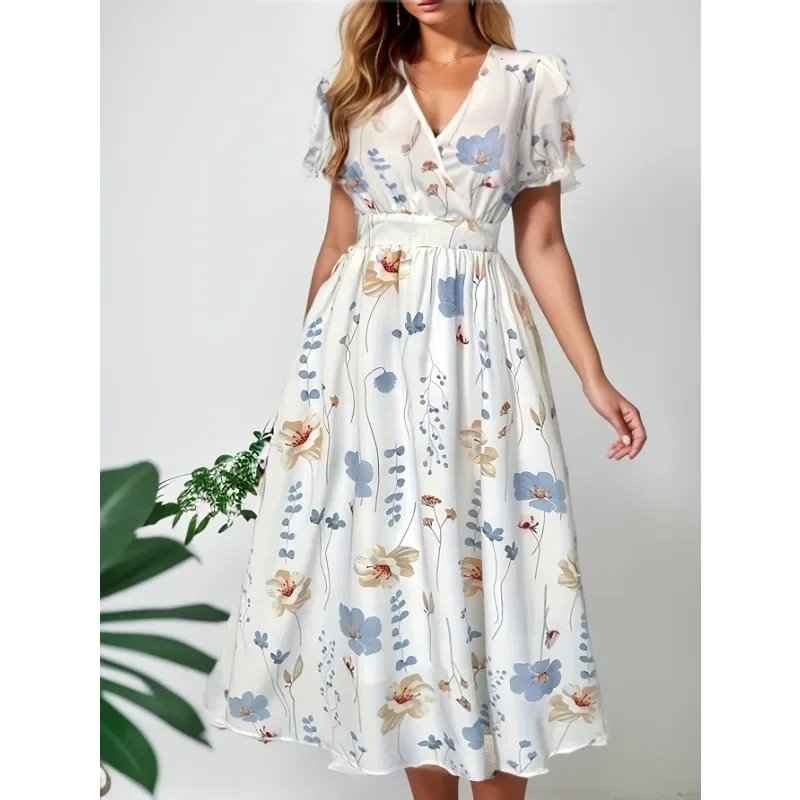 

Plus Size 1XL-5XL New Summer Women's Fashion Print Lace-up A-line Dress Casual Loose Dress For Women