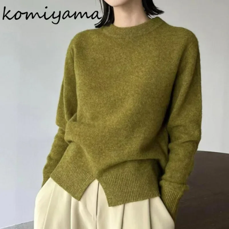 O Neck Long Sleeve Split Knitwears Spring Spring New Sweater Women Solid All Match Y2k Clothes Gentle Soft Pullover Tops