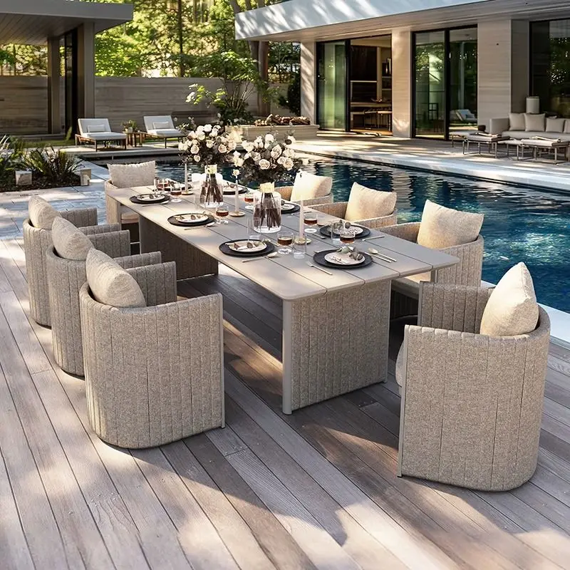 Outdoor tables and chairs Garden courtyard Nordic high-end villa hotel Commercial aluminum alloy outdoor pavilion Dining table