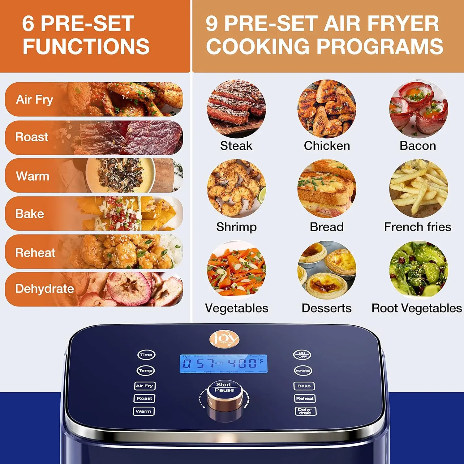 หม้อทอด Air fryer ดิจิตอลพร้อมหน้าต่างดูการตั้งค่าการทำอาหาร6แบบการแจ้งเตือนการเขย่าปิดอัตโนมัติและตะกร้าทอดไม่ติดที่ถอดออกได้ &