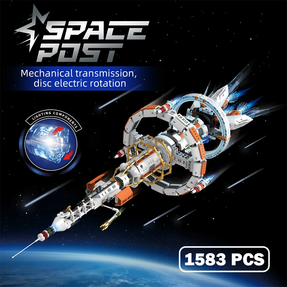 MOC City Aerospace Space Station Spaceship Model Building Blocks Power Version with LED Aviation Spaceport Bricks Toys Kids Gift