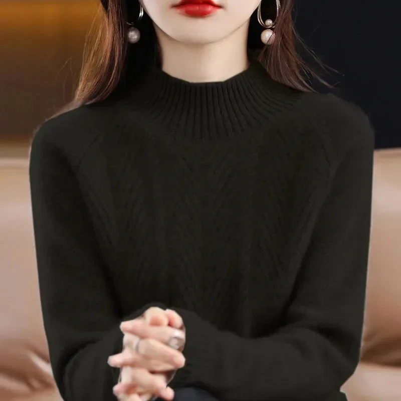 เสื้อสเวตเตอร์คอเต่าผู้หญิงถักนิตเนื้อนุ่ม แคชเมียร์  แบบสวม  สำหรับฤดูใบไม้ร่วงและฤดูหนาว ปี 2025
