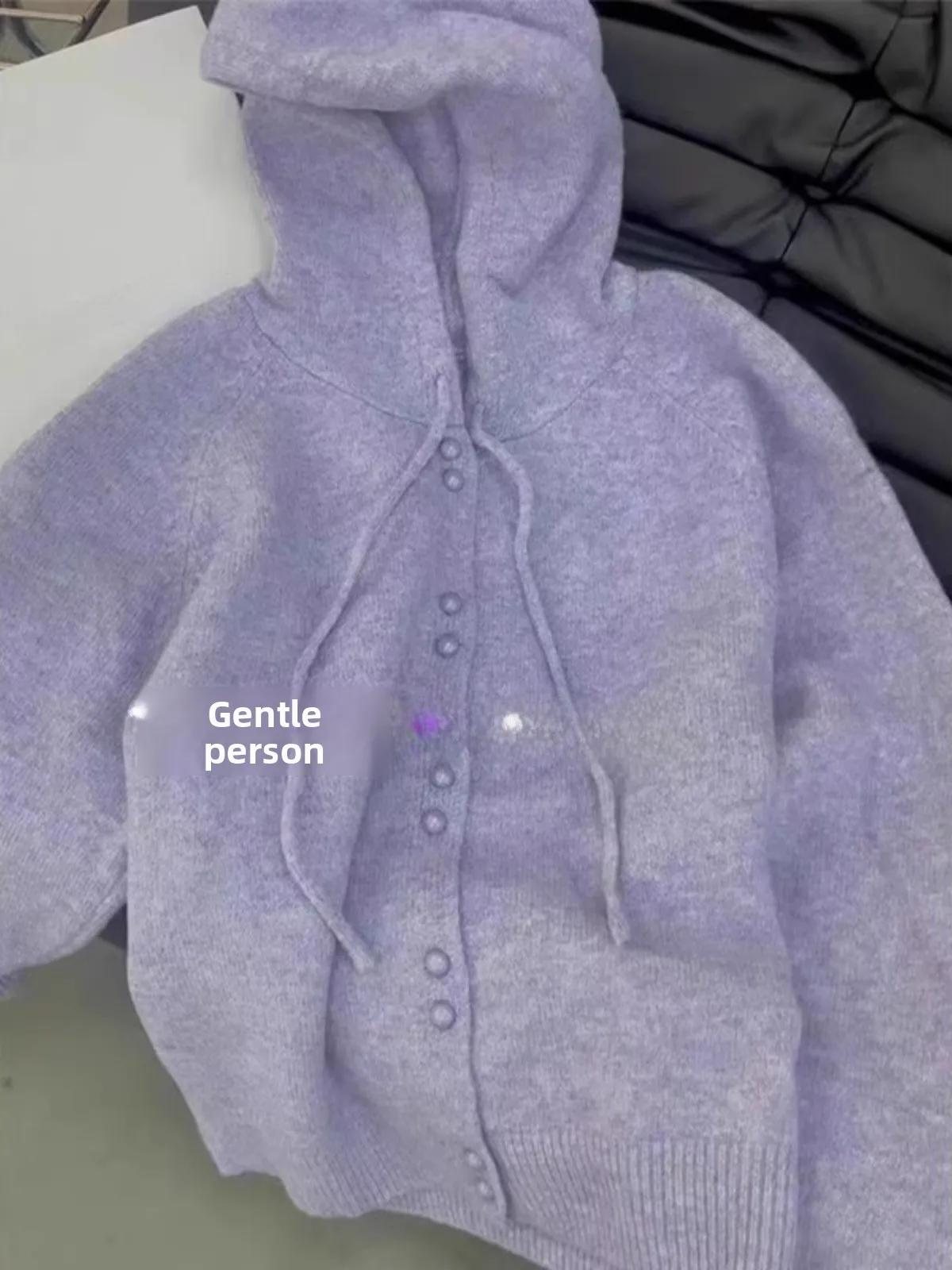 

Ele Purple Hooded Knitted Open Cardigan Women's Loose Outerwear Soft Cozy Sweater Jaet Korean Sle Straight Cut