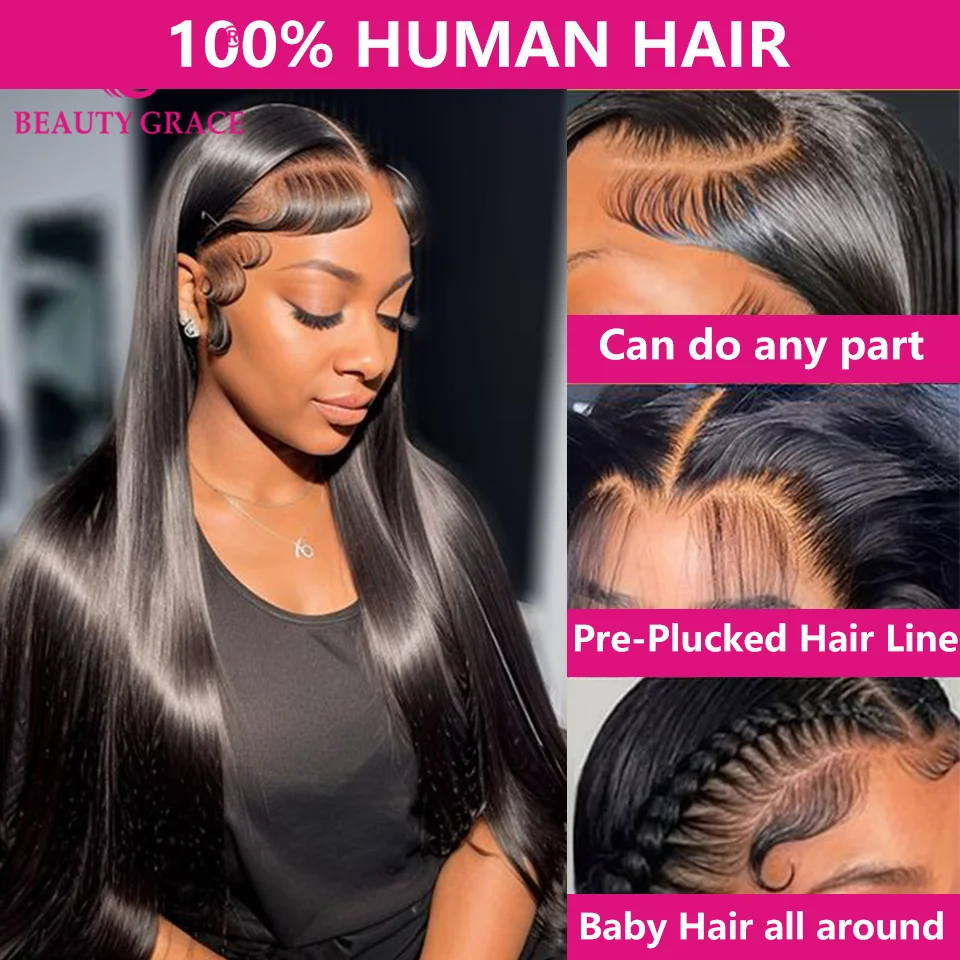 Beauty Grace Straight 13X6 Lace Front Wigs Human Hair Lace Frontal Wig Brazilian Bone Straight 100% Human Hair Wigs