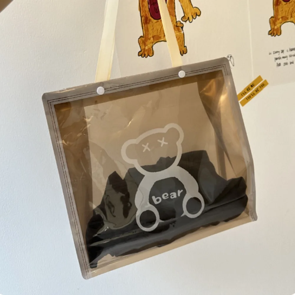 

Hot Sale Cartoon Bear Shoulder Bag Waterproof PVC Handbag Button Large Capacity Picnic Handbags Lady