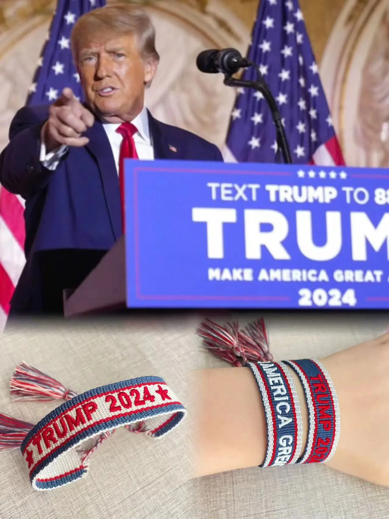 New Donald Trump  2024 Woven Bracelets Saying MAGA Vote Bracelets with Embroidery Wholesale Drop Shipping