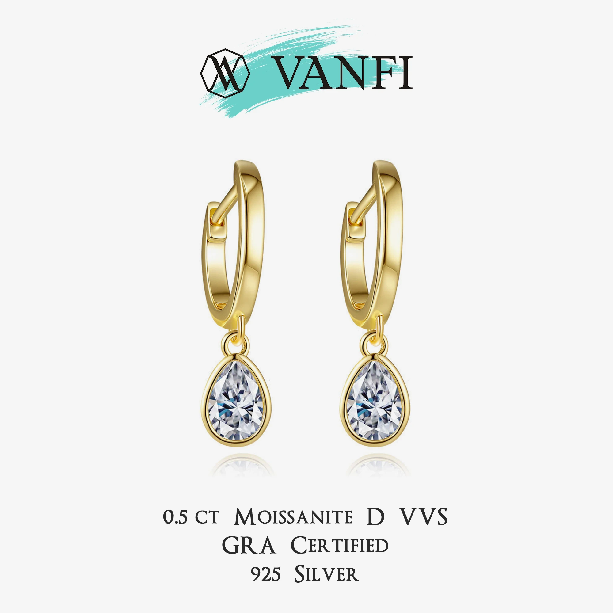 

Сертифицированные KFVANFI серьги-капли с муассанитом VVS1 для женщин, серебро 925 пробы, позолоченные 18 карат, роскошные серьги-кольца, вечерние висячие украшения