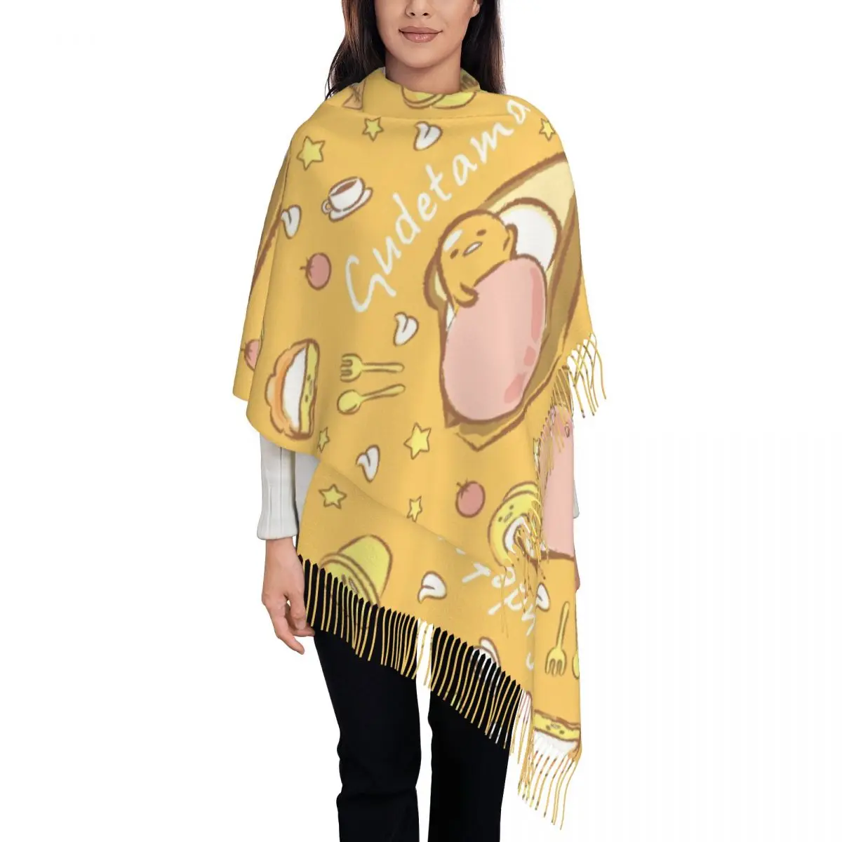 

Custom Female Long Cartoon Gudetama Anime Scarves Women Winter Fall Soft Warm Tassel Shawl Wrap Scarf