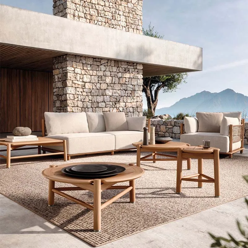 #Outdoor rattan sofa, courtyard balcony, villa, hotel, homestay, garden, outdoor solid wood combination furniture