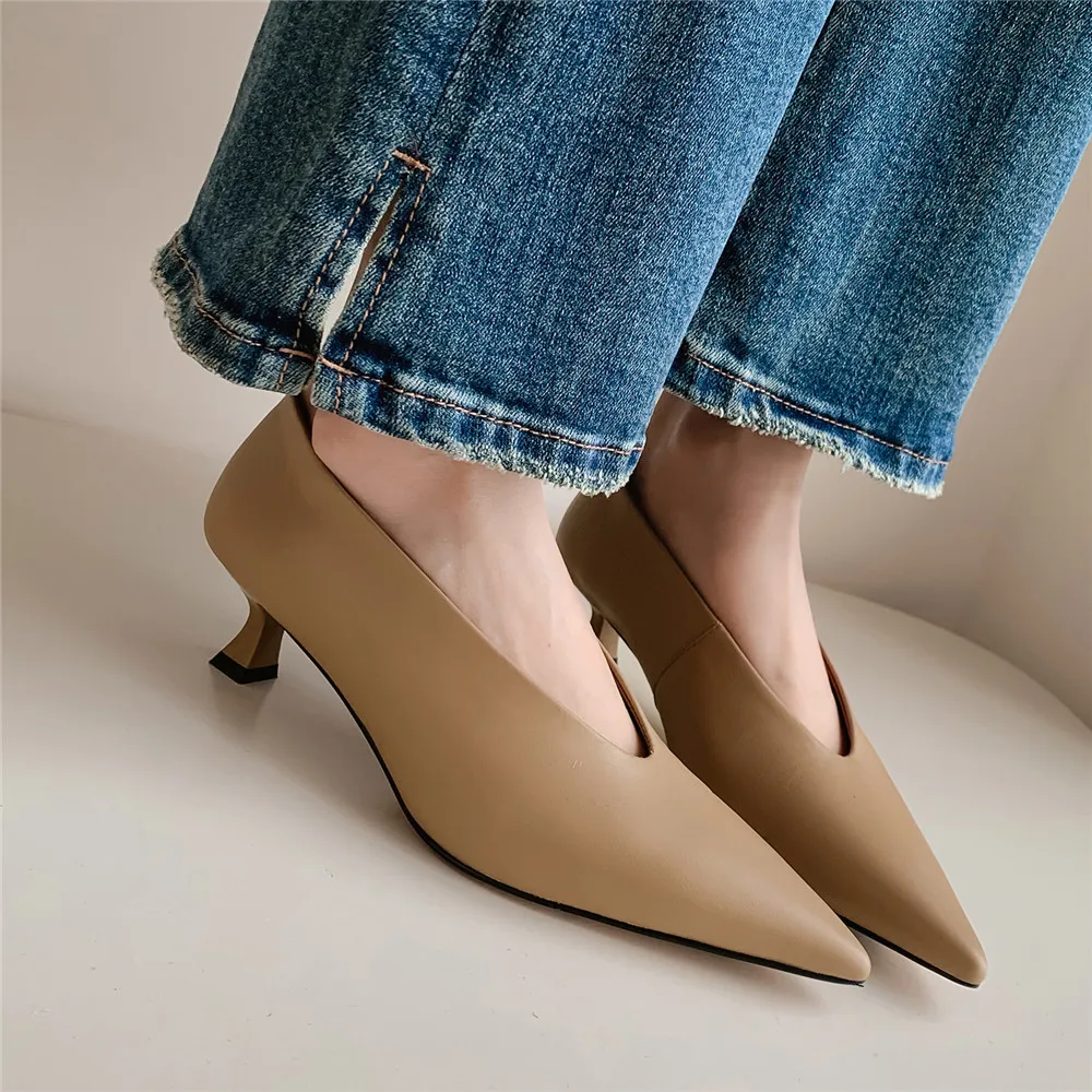 MILI-MIYA décolleté da donna in vera pelle pieno stile retrò moda punta a punta tinta unita Slip On scarpe da festa con tacco sottile