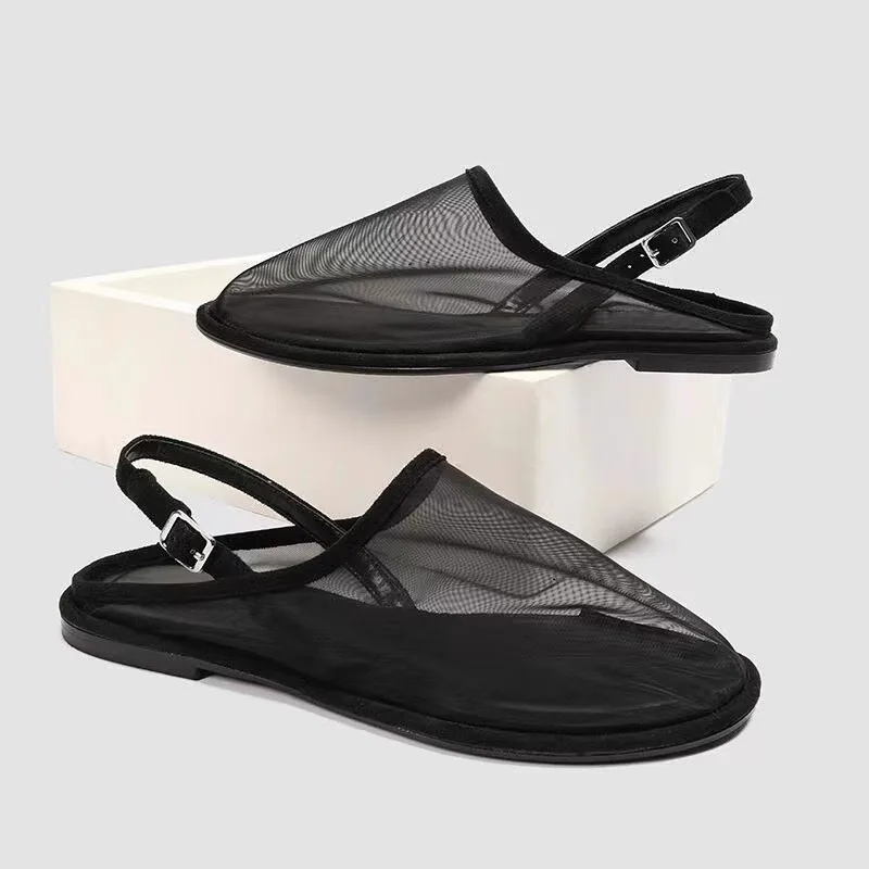 New Luxury Brand Designer Flat Sandals Women Fashion Back Trip Strap Sandalias Mesh Breathable Summer Casual Slides Mules Shoe