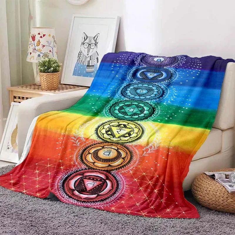 

Rainbow 7 Chakra Mandala Bohemia Blanket Custom Soft Blanket Thin Blanket Soft Flannel Blankets Birthday Gift Blanket for Beds