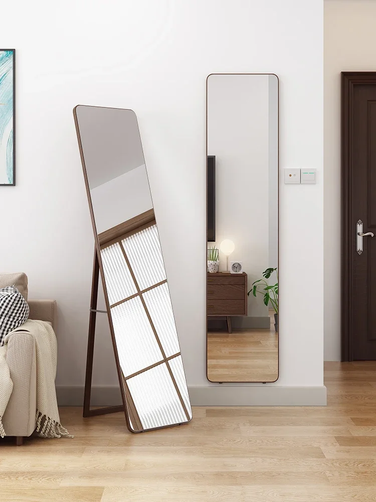 Solid wood dressing mirror, bedroom, full body mirror wall hanging, household wall pasting, self-adhesive fitting