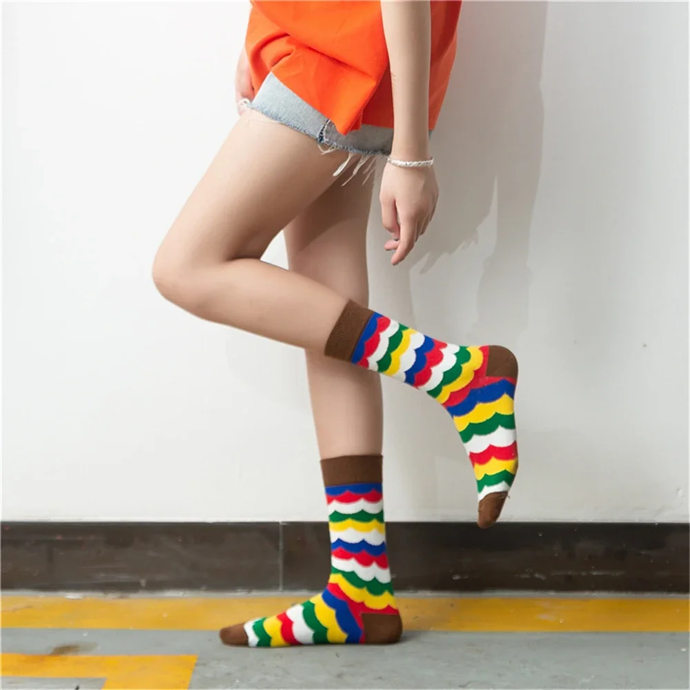 Dropship Happy Funny Art Dress Color Lot Men\'s Winter Fashion Socks Rainbow Set Colorful Stripes Sokken Business Unisex Casual