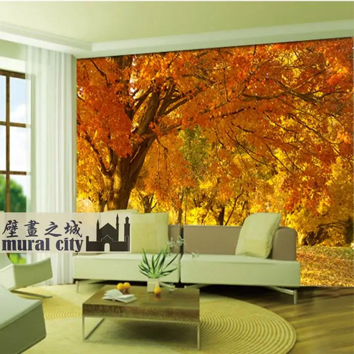 Custom 3d French sycamore wallpaper golden autumn sycamore woods scenery mural Living room sofa TV background wall bedroom 8d