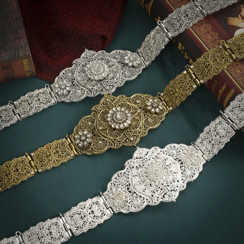 Moroccan Belt Caucasian Wedding Bridal Gift Turkish Lady Body Jewelry Crystal Robe Metal Chain Ancient Gold Color Silver Color