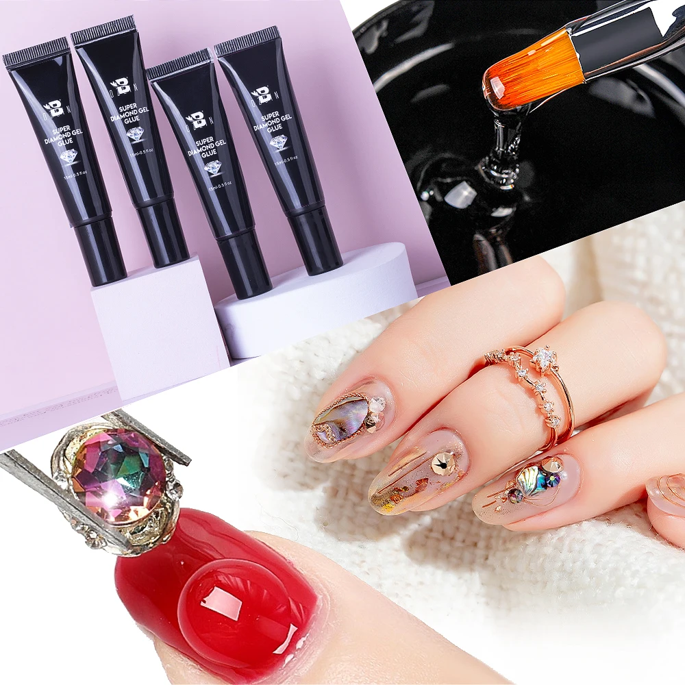 15ML 2 In 1 Super Diamond Sticky กาวเจลสำหรับ UV/LED เล็บ Rhinestone No Wipe Top Gel เครื่องประดับเล็บเครื่องประดับตกแต่งกาว