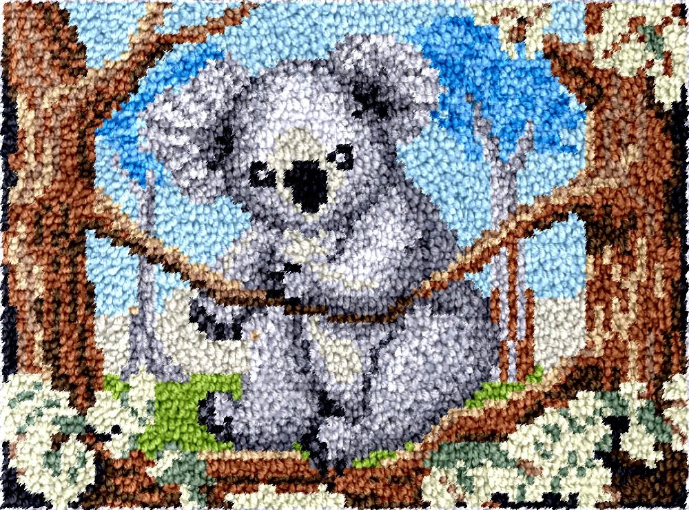 Koala DT2439 Embroidery Canvas Latch Hook Kits, Unfinished Acrylic Yarn, Embroidery Cushion, Cross Stitch Carpet