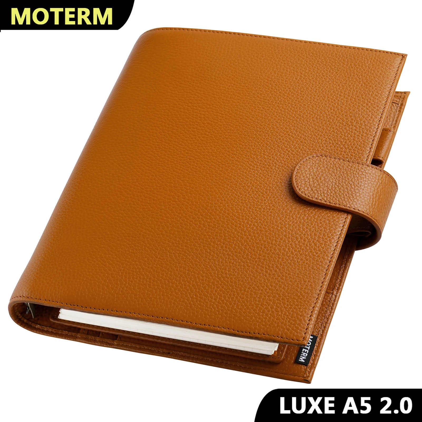 

Moterm Luxe 2.0 Series A5 Size Planner Pebbled Grain Leather Notebook with 30MM Ring Agenda Organizer Notepad Journal Sketchbook