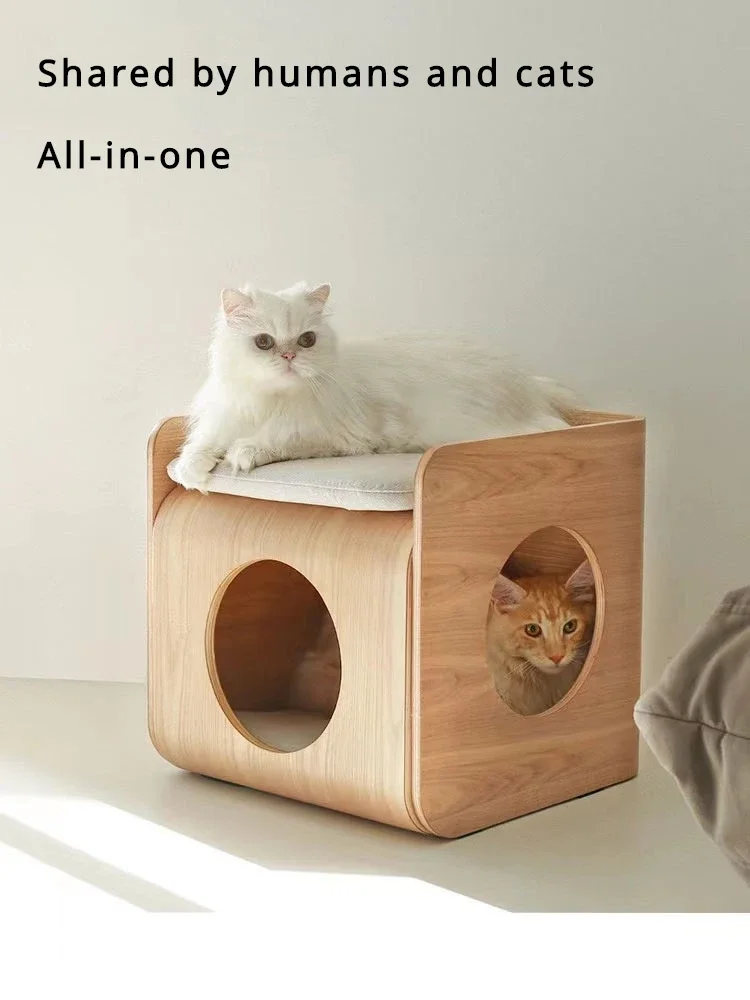 

Bedside table for humans and cats, cat nest for all seasons, coffee table for humans and cats, solid wood cat villa