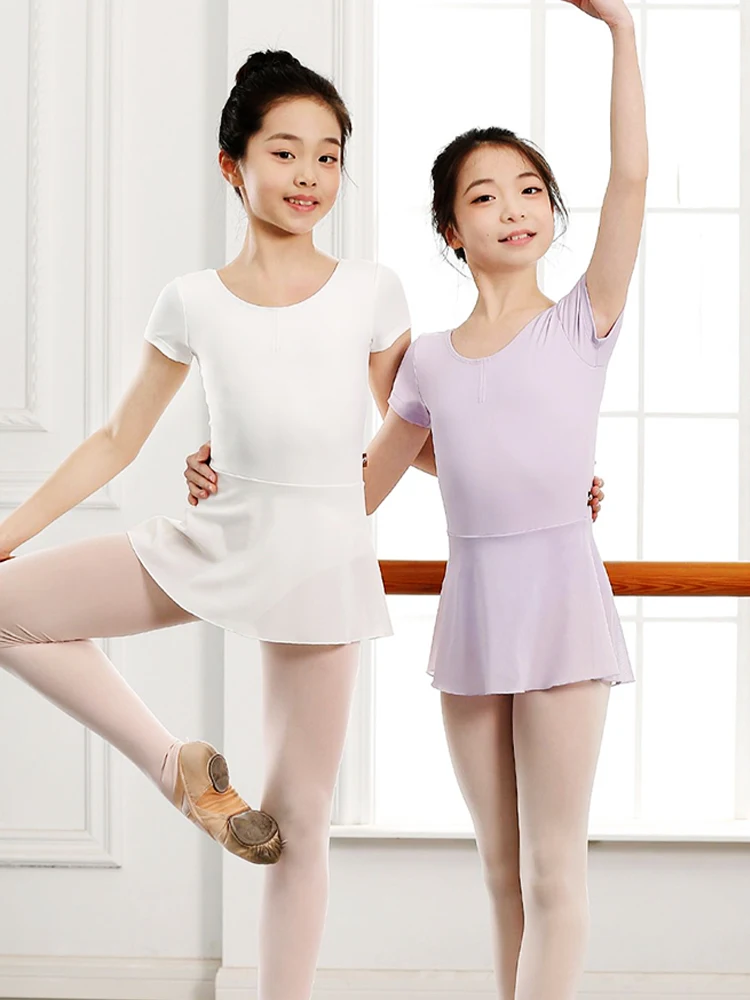 Costumi da ballo per bambini, costumi per la pratica del balletto per bambini, costumi da ginnastica a maniche corte per ragazze e gonne da ballo