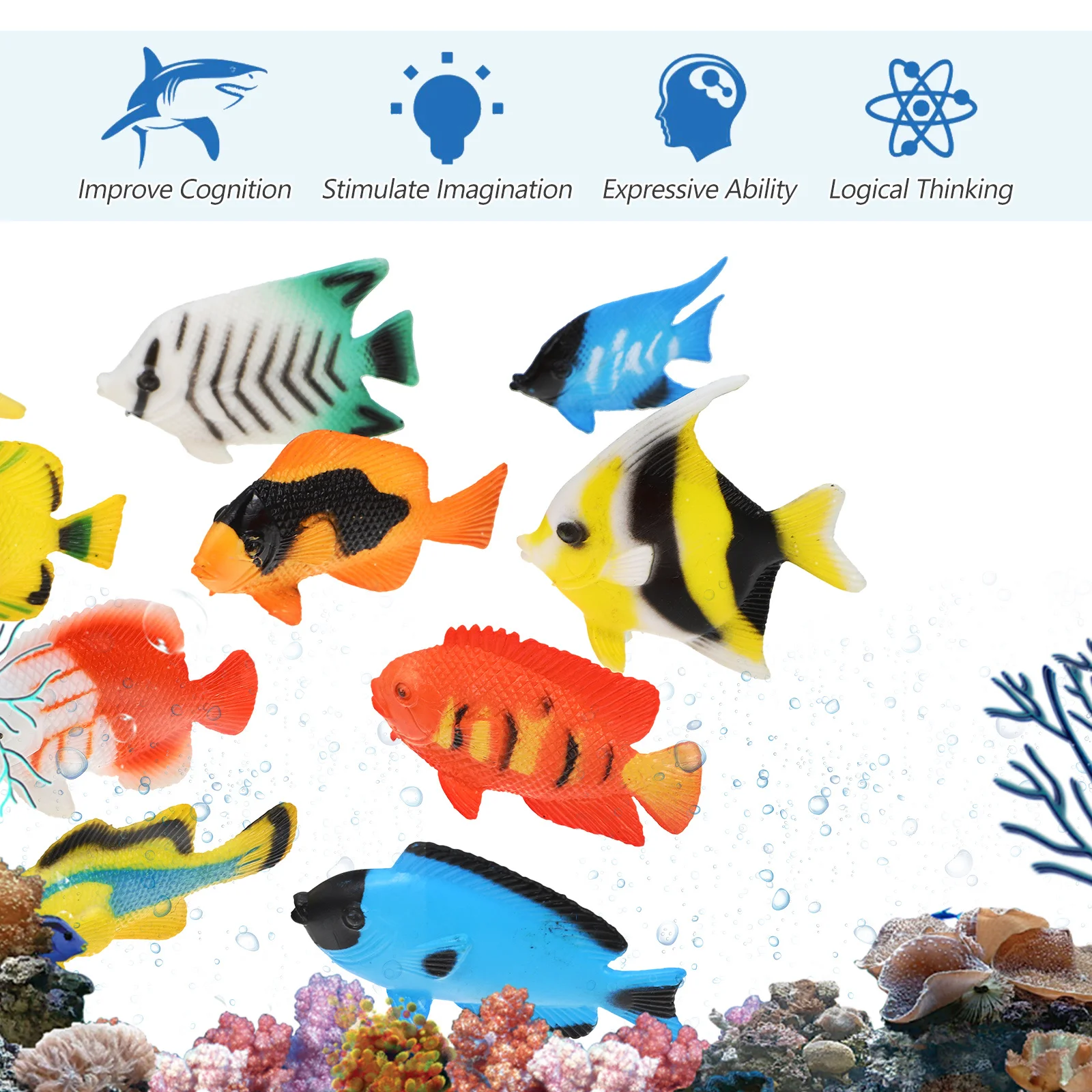 24Pcs Realistic Tropical Plastic Fish for Kids Bath Time Preschool Educational Fish Figures Playthings Mini Plastic Fish,