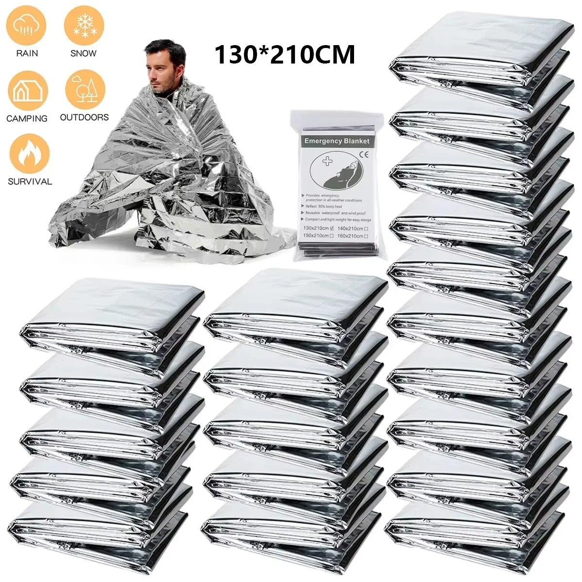 5-30Pc Outdoor Emergency Gold-Sliver Survival Blanket Waterproof First Aid Rescue Curtain Foil Thermal Military Blanket130X210Cm