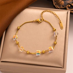 316L Stainless Steel New Fashion Fine Jewelry Colorful Spectrum Cubic Crystal Beading Charm Chain Bracelets For Women Gift