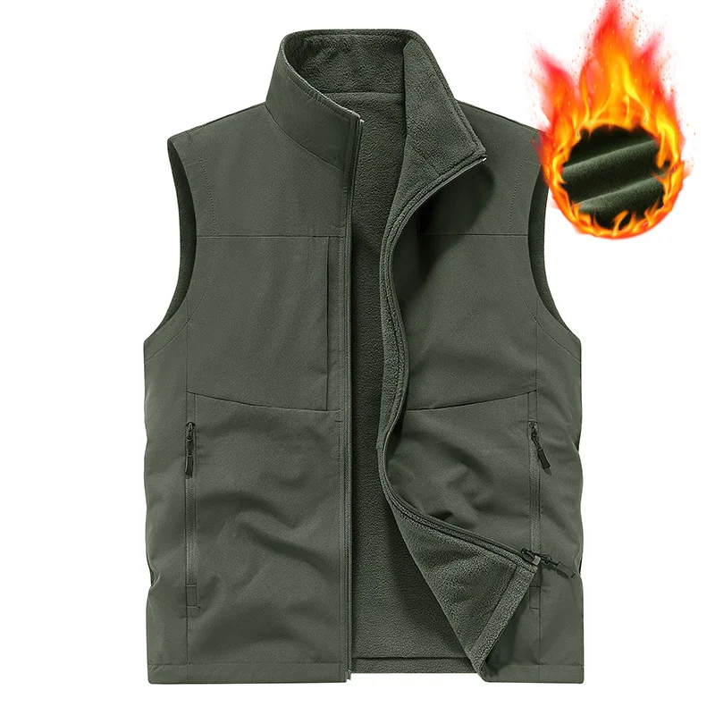 Men's fleece vest, fleece jacket, outdoor casual pullover, double-sided wear for autumn and winter