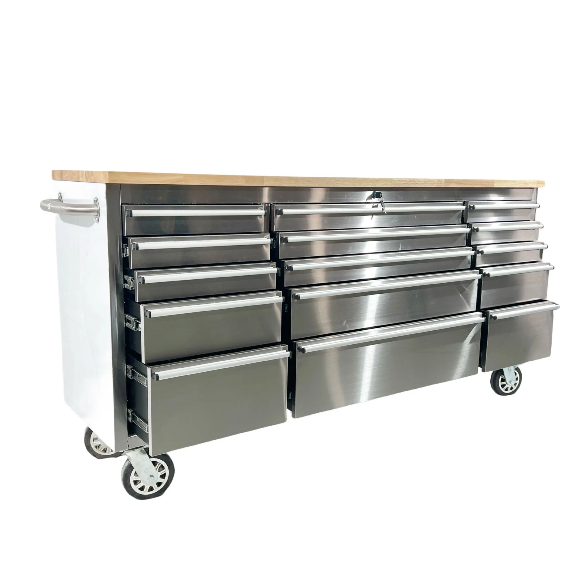 72 Inch Tool Chest for Garage Wooden Top 18 Drawers Trolley Large Tool Cabinet with Drawers