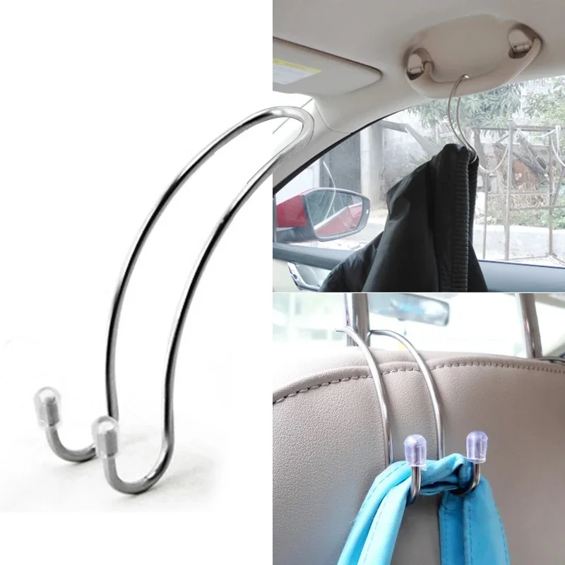 2pc/set Metal Car Seat Hook Auto Coat Purse Shopping Bag Hanger Organizer Stainless Steel Holder Multi-Functional Car Accessory
