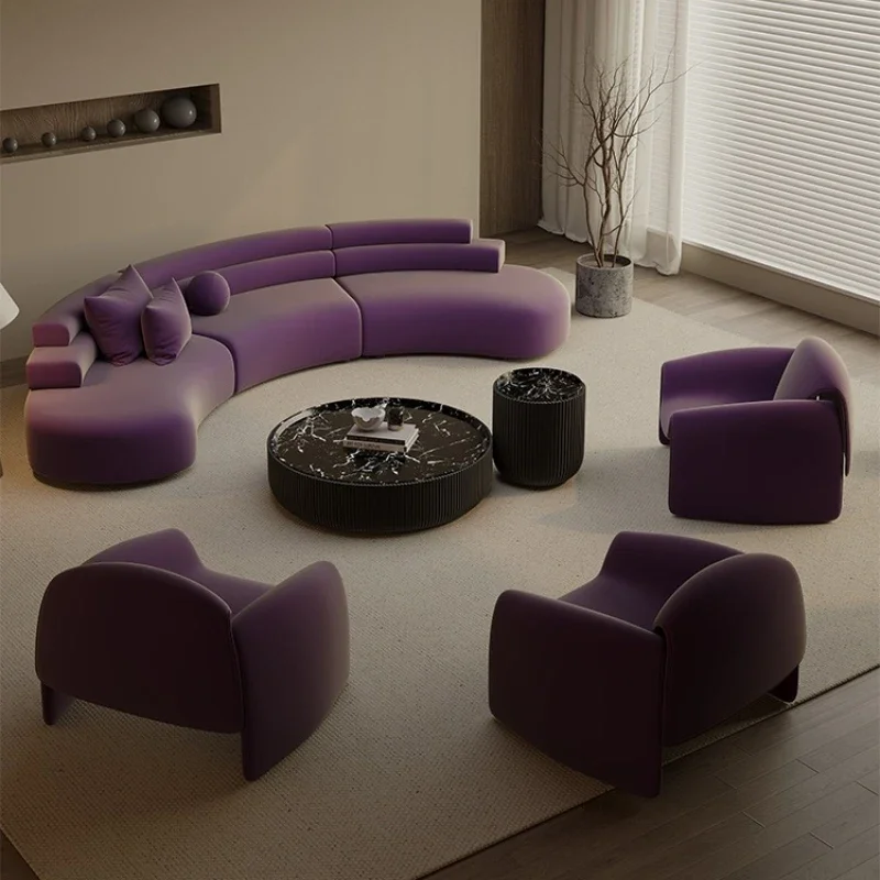 Semicircular curved special-shaped sofa Purple beauty salon Office Hotel lobby Business rest area Reception