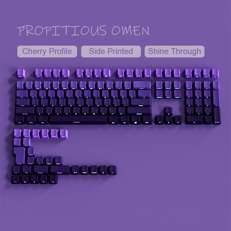 Cherry Profile Side Print RGB Backlit Keycaps 135 Keys Gradient Purple Double Shot PBT Keycaps for Cherry MX Switches Keyboard