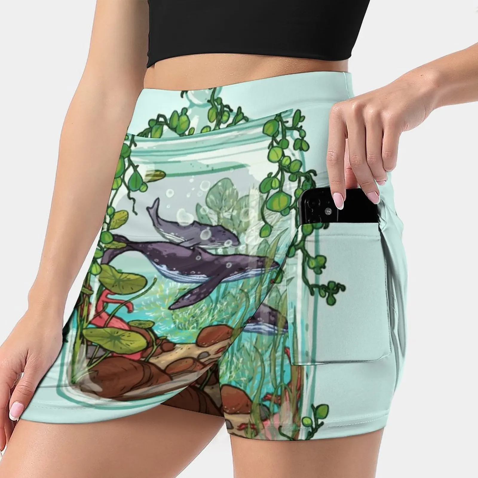 Whale Plant Terrarium Women Mini Skirt Two Layers With Pocket Skirts Sport Fitness Running Skorts Whale Plant Plant Terrarium