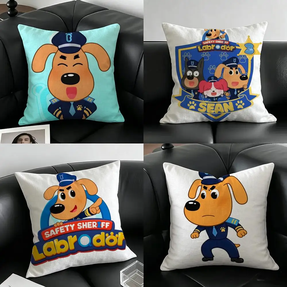 Cartoon Safety Sheriff Labrador Cushion Cover Natural Linen Pillowcase Set, All-in-One Decor for Sofa, Bedroom & Chair