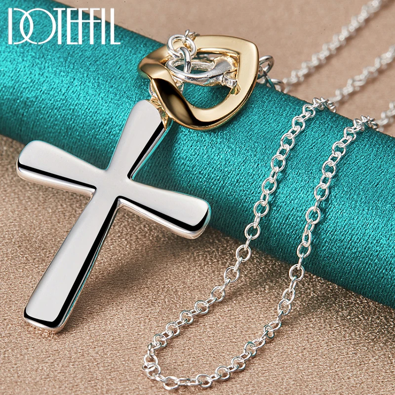 

DOTEFFIL 925 Sterling Silver Cross Heart Pendant Necklace 18-30 Inch Chain For Woman Man Wedding Engagement Party Charm Jewelry