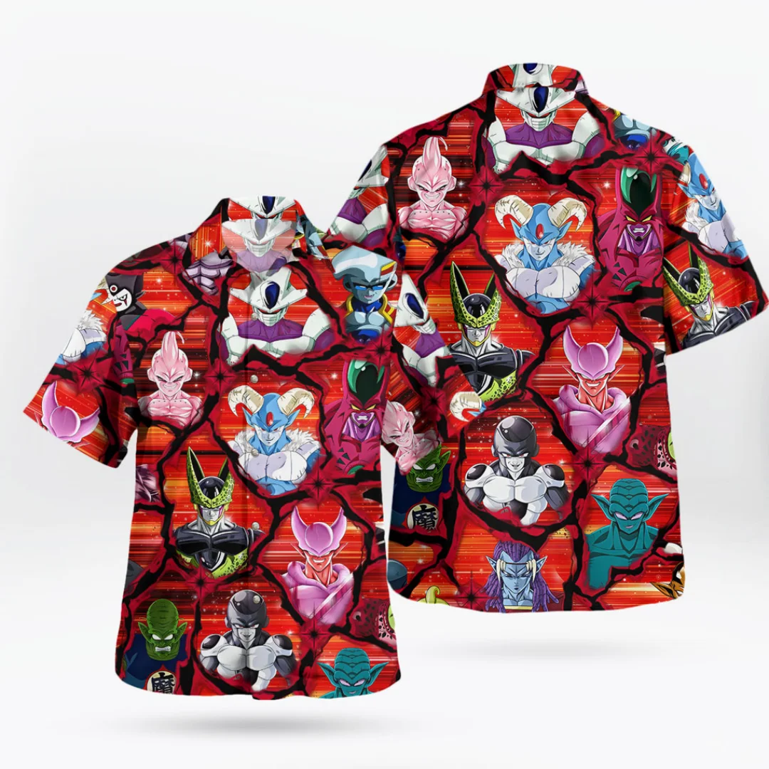 

2026 Dragon Ball Villains Hawaiian Shirt Frieza Cell Buu Print Summer Sports Dry Quickly Men's T-Shirt Kid's Clothing Tee Woman