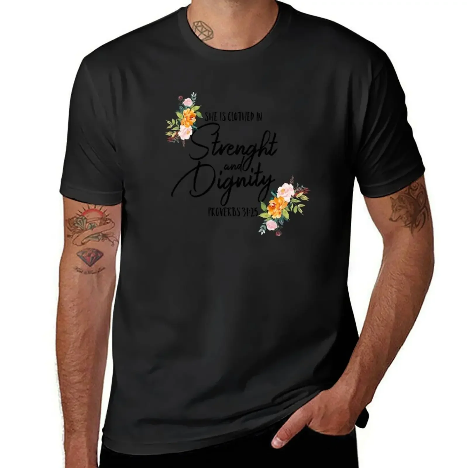 She is clothed in strength and dignity. Proverbs 31:25 T-Shirt designer shirts cute tops cotton t shirt men