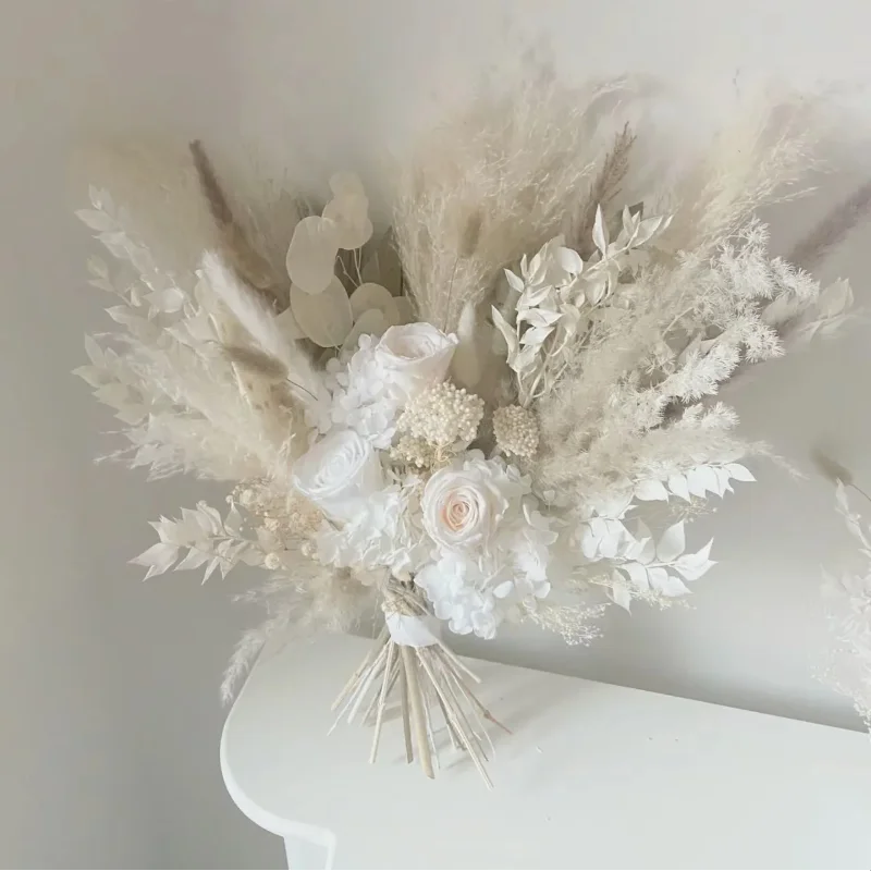 Natural Dried Flowers Pampas Floral Bouquet Boho Country Home Decoration Rose Leaves Bridal Wedding Bouquet Decor Arrangement