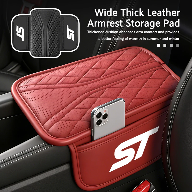 Alfombrilla de Cuero para Reposabrazos de Coche Ford, Bolsa de Almacenamiento, Protector de Consola Central, Accesorios para Escort, Fiesta, Focus, Fusion, Ghia, ST, Galaxy