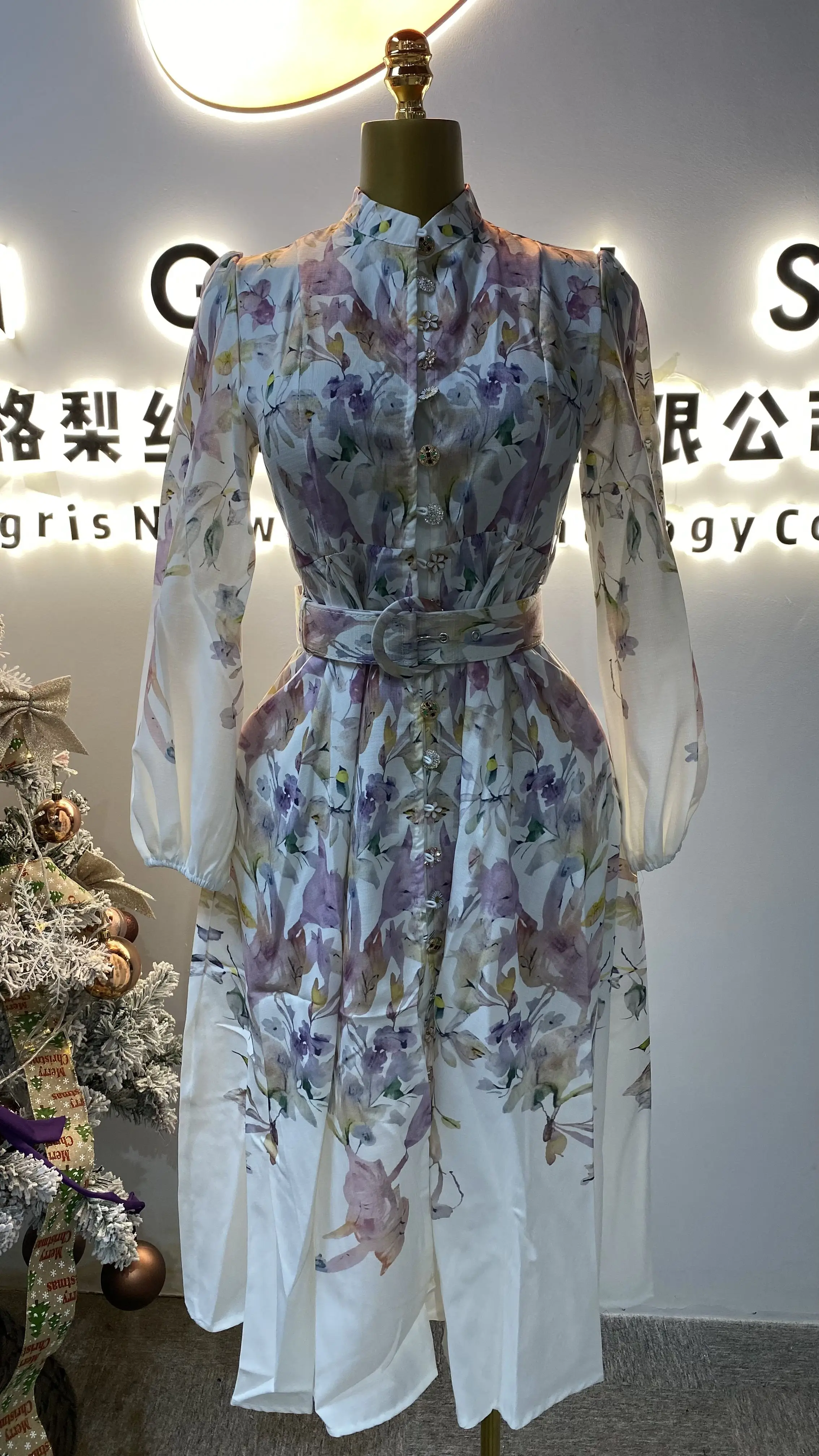

Retro Palace Fashion Print Suit Women's Lace Splicing Collar Shirt High Waist Wide Leg Skirt-GZMM441