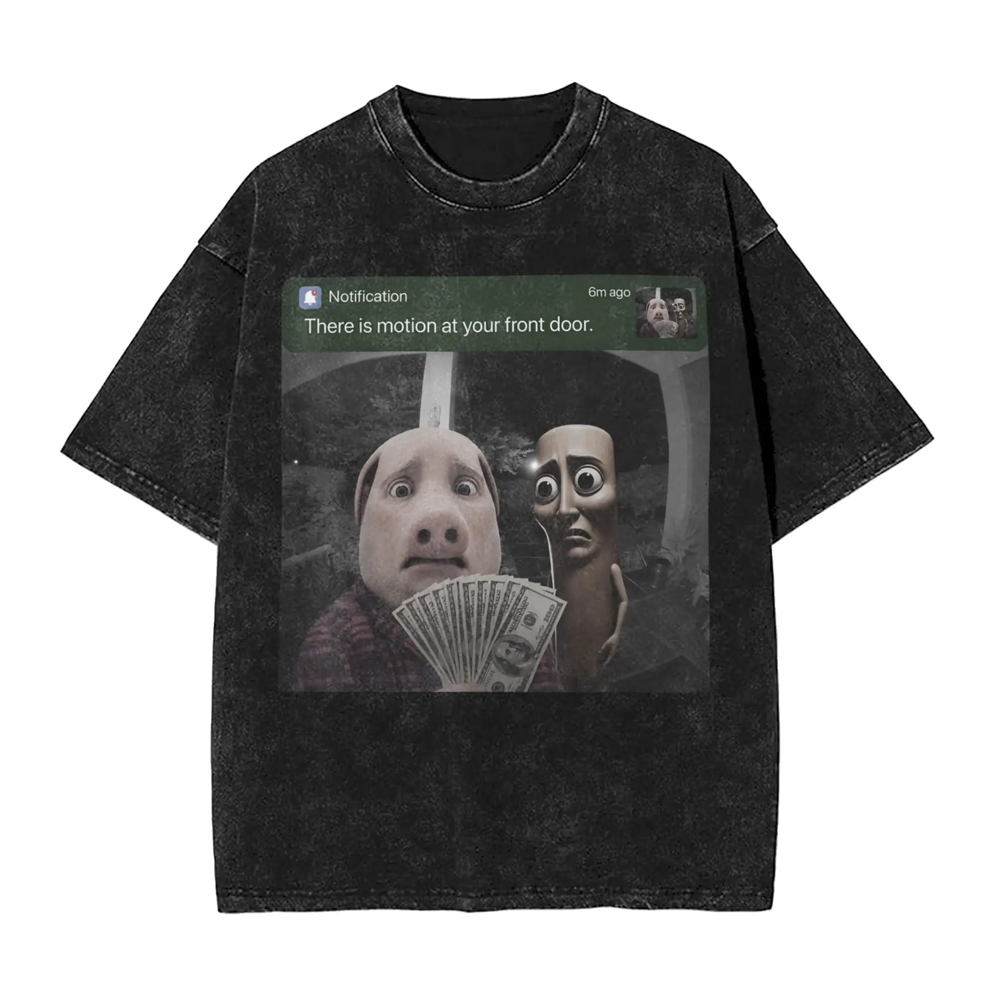 John Pork and Tung Tung Tung Sahur Front Door Motion Washed T Shirt Men Vintage Cotton T Shirts Summer O Neck Trendy Cool Tees