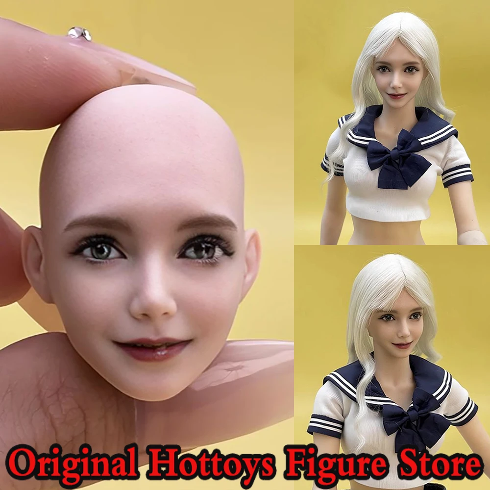

In Stock 1/6 Scale Female Soldier Head Sculpture Big Eyed Beauty Bald Head Carving For 12-inches Action Figure Model Toys