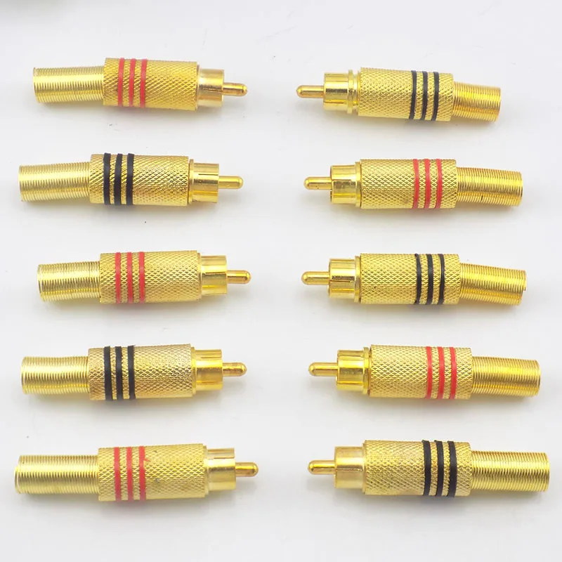 

10PCS/Lot Gold Red Black Metal Spring RCA Connector Male Jack Plug AV Plugs For PC Audio Vedio Welding DIY Parts