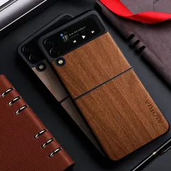 Case for Samsung Galaxy Z Flip3 Flip4 Flip5 5G funda bamboo wood pattern Leather cover for galaxy zflip3 zflip4 zflip5 5g case