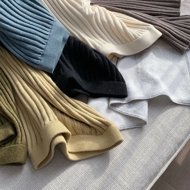 Pantaloni a gamba larga lavorati a maglia a vita alta da donna Autunno Inverno 2025 Vestibilità dritta e ampia con ciondolo ispessito Stile pozzo