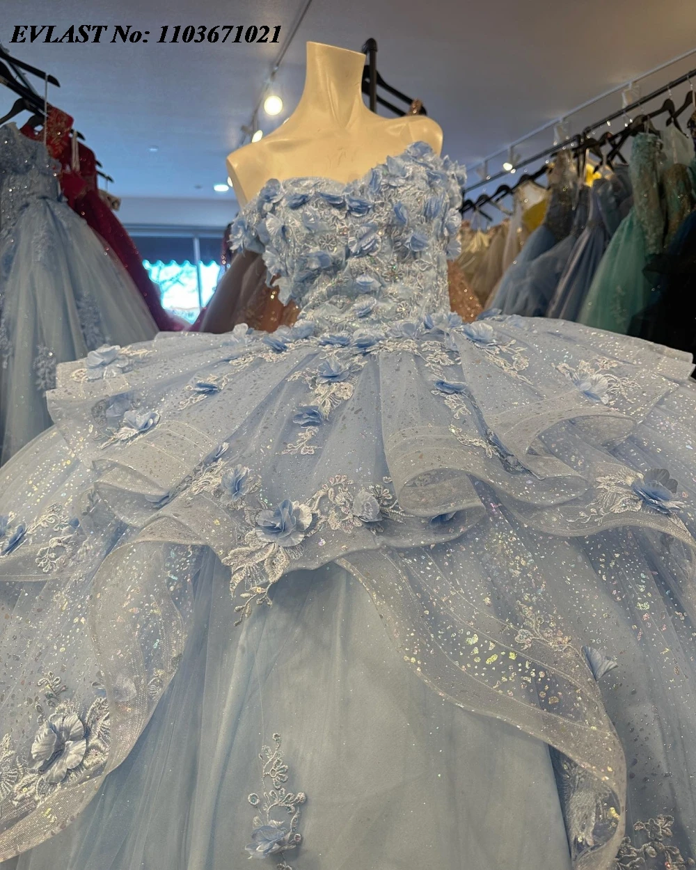 Блестящее синее платье EVLAST Quinnceanera, бальное платье, 3D Цветочная аппликация, звеньевой корсет, милые платья 16, 15 лет, SQ651